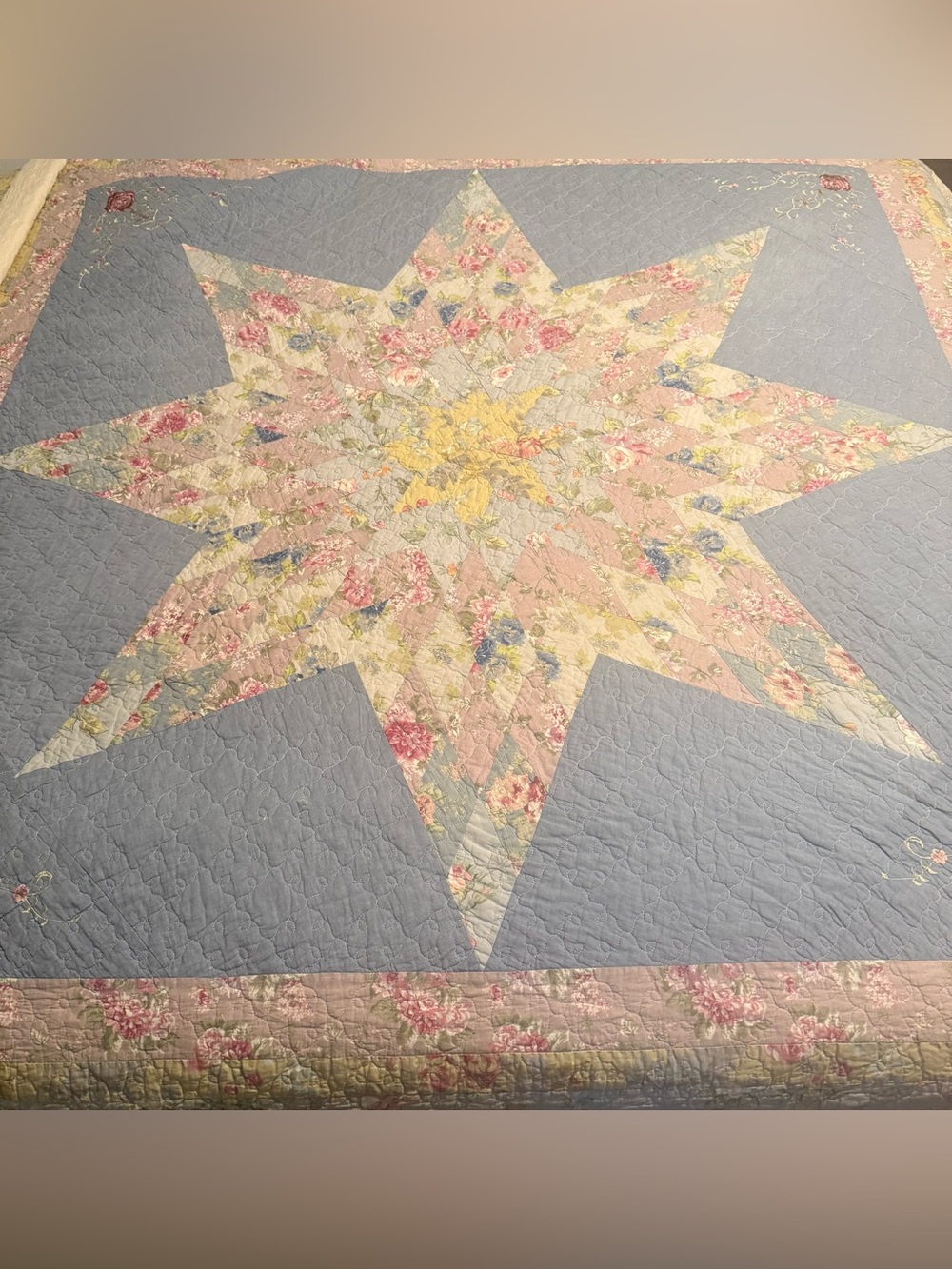Vtg Floral Cottagecore Quilt King Cal King Giant Lonestar Patchwork 120x90 Farm